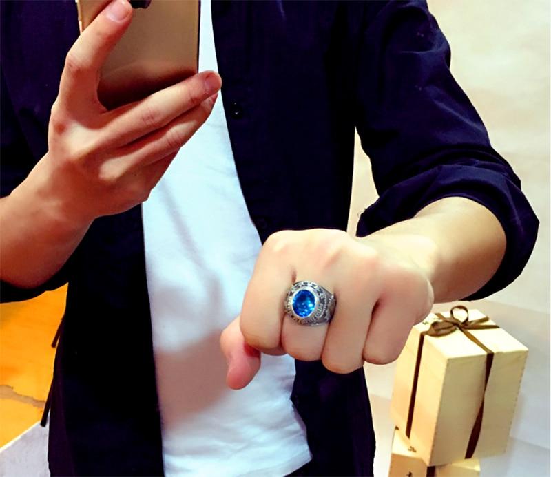 925 Silver Blue Zircon Men's Ring with Gold Plated Gothic Ram Head and Eye Of Providence-Rings-Innovato Design-7-Innovato Design