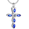 Silver Crystal Cross Memorial Urn Pendant with Necklace-Necklaces-Innovato Design-Blue-Innovato Design