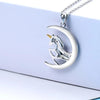 925 Sterling Silver Crescent Moon Crystal with Unicorn Pendant Necklace - InnovatoDesign