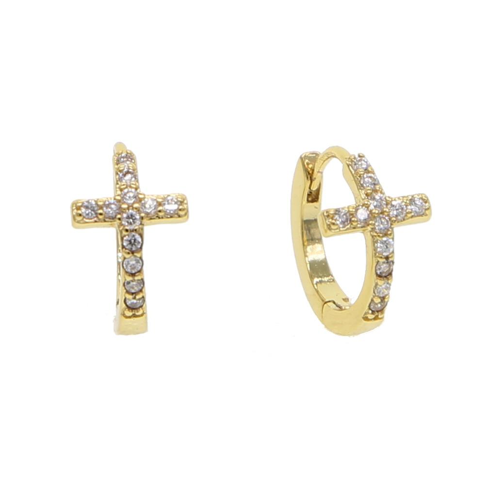 12mm Luxury Cubic Zirconia Cross Hoop Earrings in Two Colors-Earrings-Innovato Design-Gold-Innovato Design