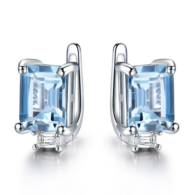 Emerald, Topaz or Morganite Gemstone 925 Sterling Silver Luxury Clip Earrings-Earrings-Innovato Design-Blue-Innovato Design