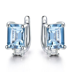 Emerald, Topaz or Morganite Gemstone 925 Sterling Silver Luxury Clip Earrings-Earrings-Innovato Design-Blue-Innovato Design