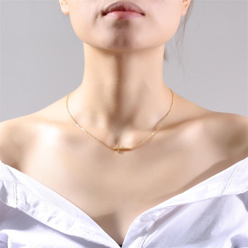 Simple Sideways Cross Necklaces for Women Three Colors Stainless Steel Prayer Pendant Femme Girls Accessories-Necklaces-Innovato Design-Gold-Innovato Design