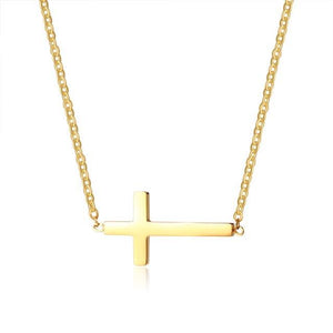 Simple Sideways Cross Necklaces for Women Three Colors Stainless Steel Prayer Pendant Femme Girls Accessories-Necklaces-Innovato Design-Gold-Innovato Design