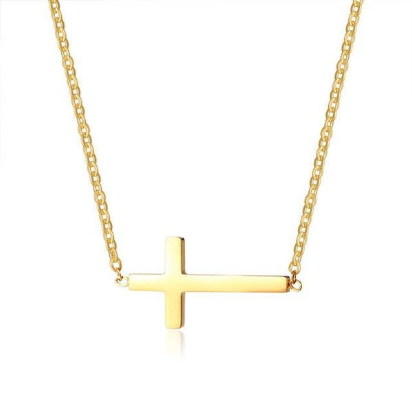 Simple Sideways Cross Necklaces for Women Three Colors Stainless Steel Prayer Pendant Femme Girls Accessories-Necklaces-Innovato Design-Gold-Innovato Design