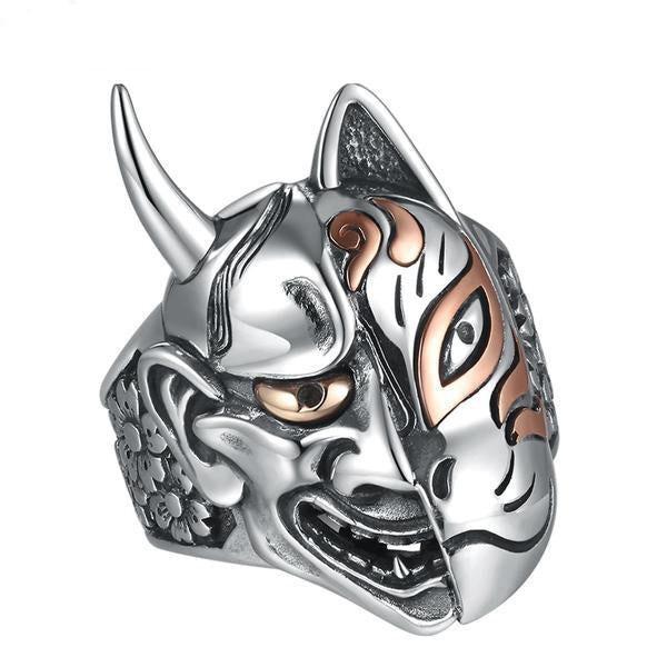Steampunk Devil Ring with Two Half Demon Faces Made of Solid 925 Sterl ...
