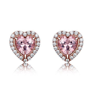 Pink Heart Morganite and Cubic Zirconia 925 Sterling Silver Wedding Stud Earrings-Earrings-Innovato Design-Innovato Design
