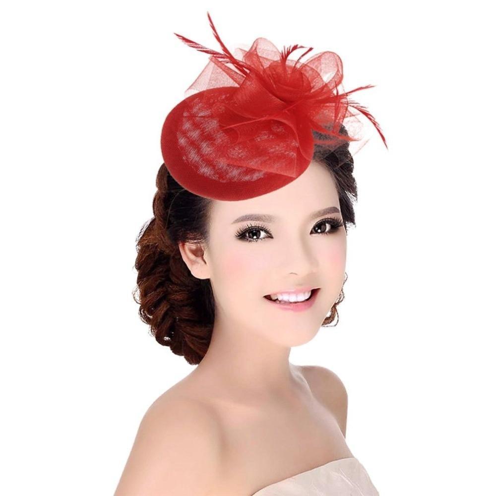 Hair Clip Sinamay Fascinator Hat with Feathers-Hats-Innovato Design-Black-Innovato Design