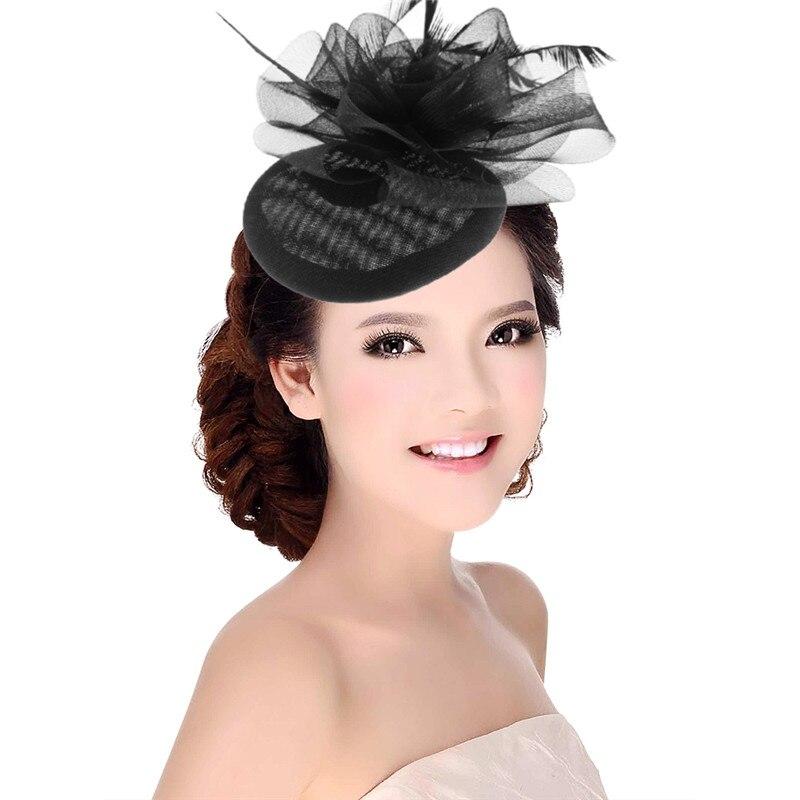 Hair Clip Sinamay Fascinator Hat with Feathers-Hats-Innovato Design-Black-Innovato Design