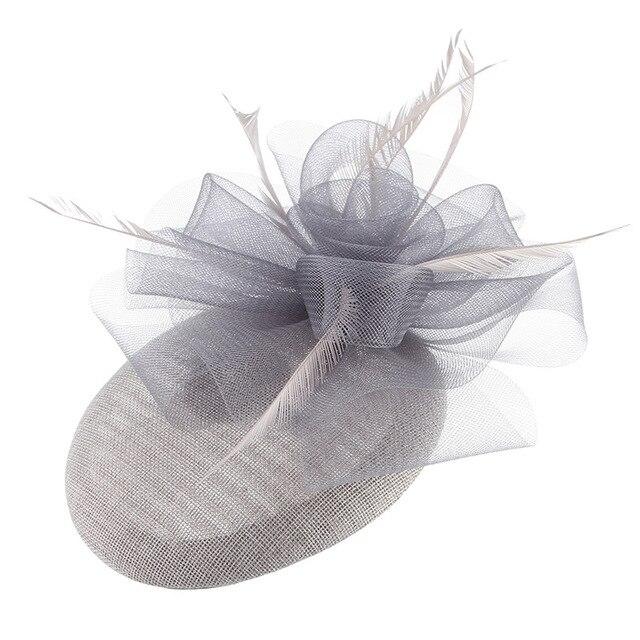 Hair Clip Sinamay Fascinator Hat with Feathers-Hats-Innovato Design-Light Grey-Innovato Design