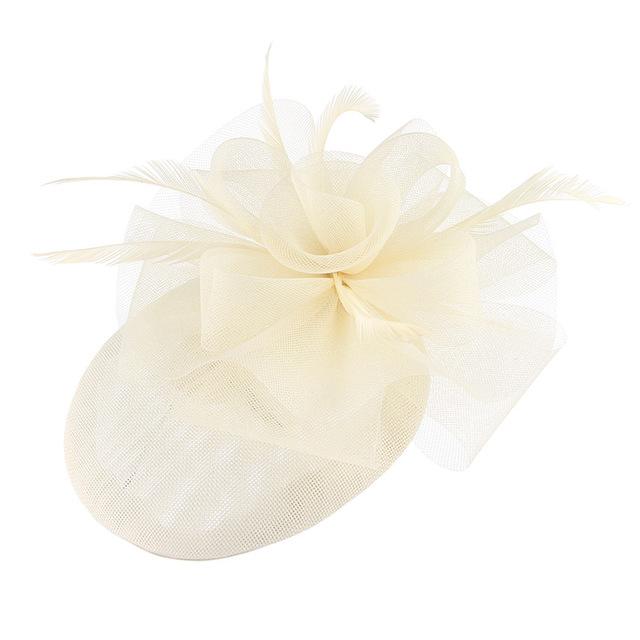 Hair Clip Sinamay Fascinator Hat with Feathers-Hats-Innovato Design-Beige-Innovato Design