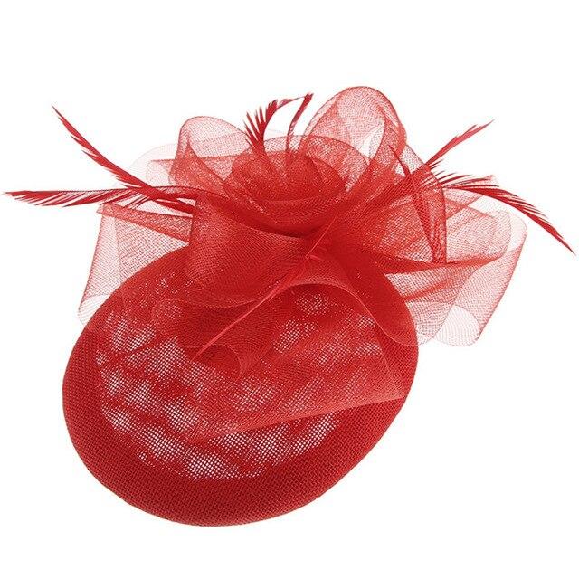 Hair Clip Sinamay Fascinator Hat with Feathers-Hats-Innovato Design-Red-Innovato Design