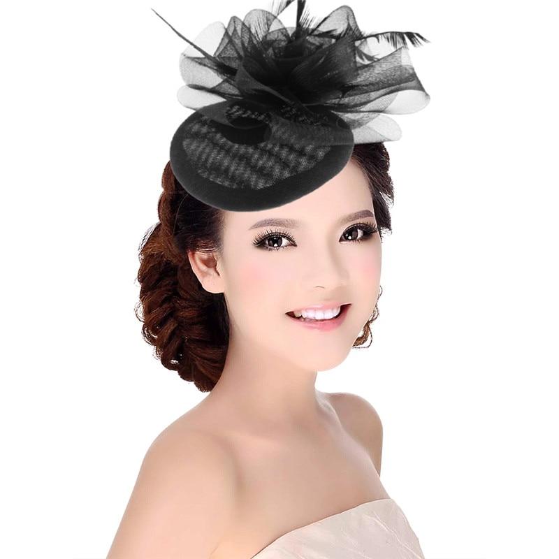 Hair Clip Sinamay Fascinator Hat with Feathers-Hats-Innovato Design-Black-Innovato Design