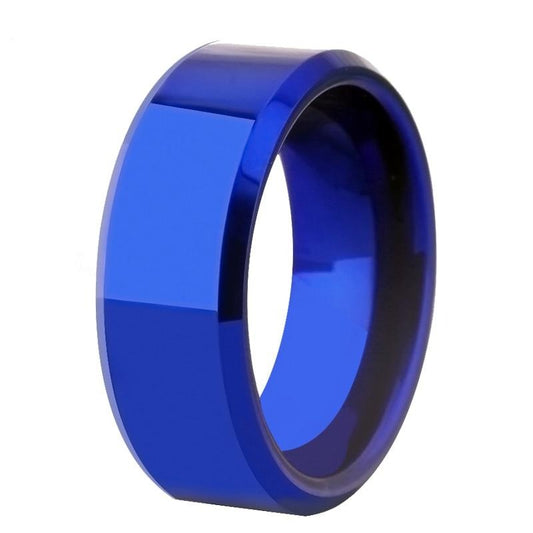 8mm Classic Blue Beveled Tungsten Wedding Ring-Rings-Innovato Design-6-Innovato Design
