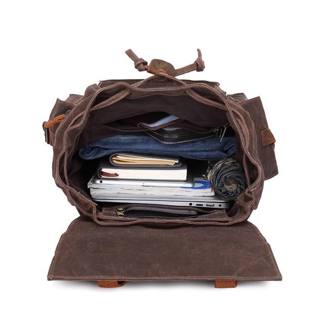 Canvas Leather Waterproof Large Capacity Backpack 20 to 35 Litre-Canvas and Leather Backpack-Innovato Design-Khaki-15.6 inchs-Innovato Design