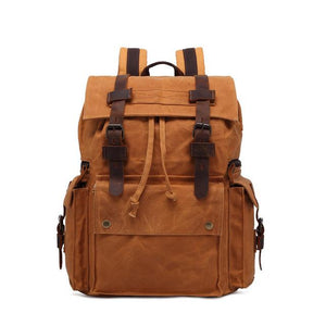 Canvas Leather Waterproof Large Capacity Backpack 20 to 35 Litre-Canvas and Leather Backpack-Innovato Design-Khaki-15.6 inchs-Innovato Design