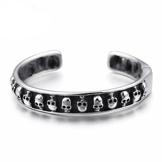 Adjustable Stainless Steel Silver and Black Toned Skull Bracelet-Skull Bracelet-Innovato Design-Innovato Design