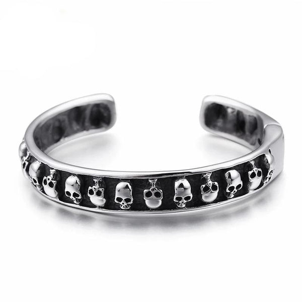 Adjustable Stainless Steel Silver and Black Toned Skull Bracelet - InnovatoDesign