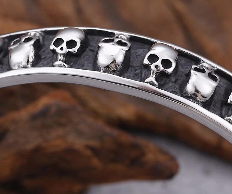 Adjustable Stainless Steel Silver and Black Toned Skull Bracelet-Skull Bracelet-Innovato Design-Innovato Design