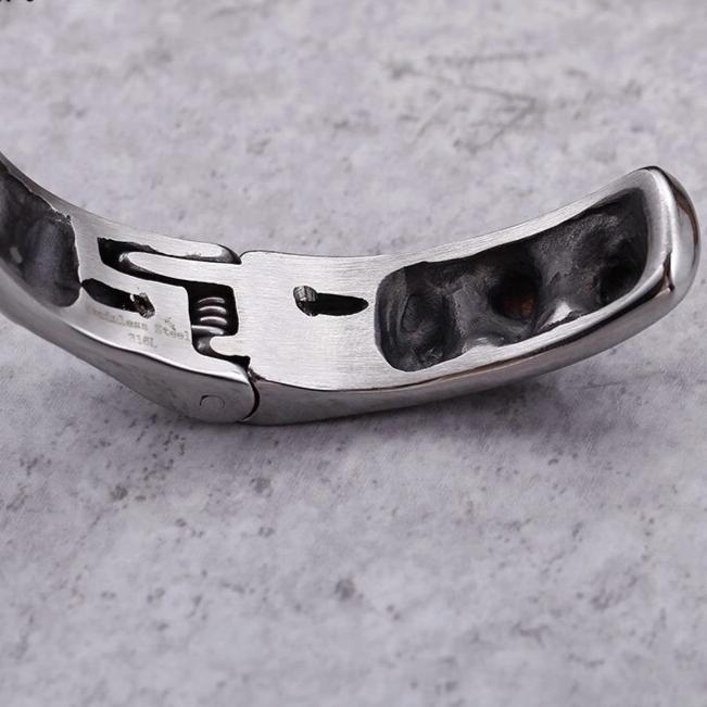 Adjustable Stainless Steel Silver and Black Toned Skull Bracelet-Skull Bracelet-Innovato Design-Innovato Design