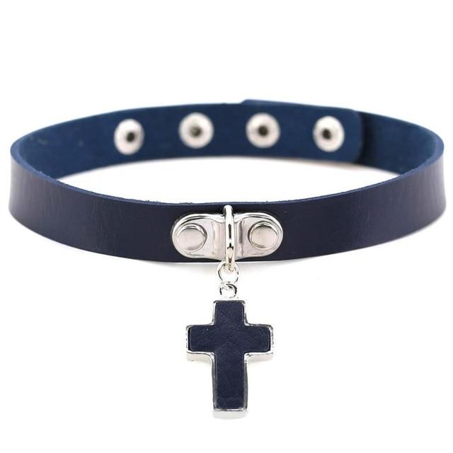 Gothic Black Cross Choker Necklace-Necklaces-Innovato Design-Navy-Innovato Design