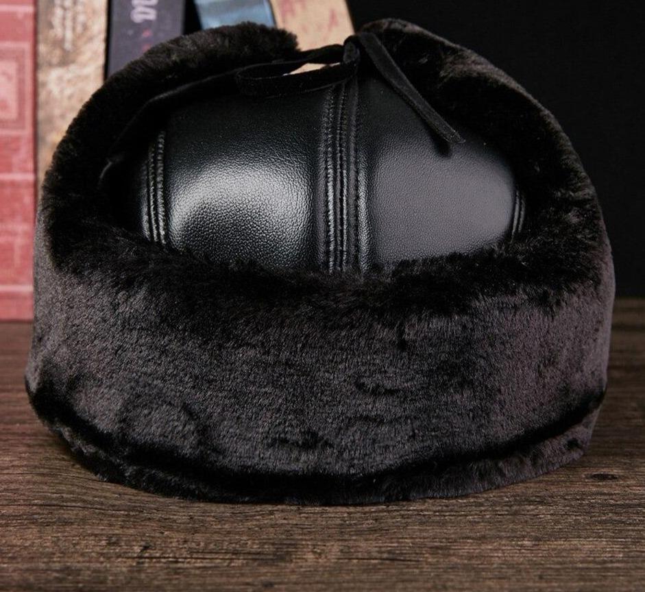 Black Leather Bomber Hat with Earflaps-Hats-Innovato Design-L-Innovato Design