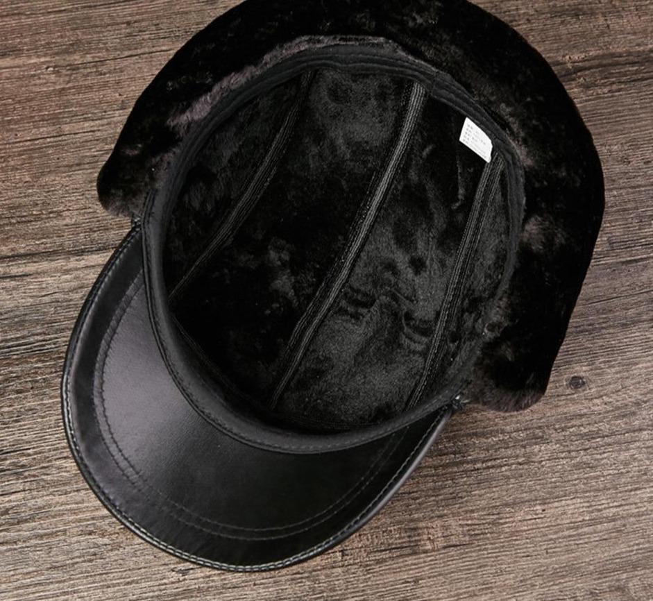 Black Leather Bomber Hat with Earflaps-Hats-Innovato Design-L-Innovato Design