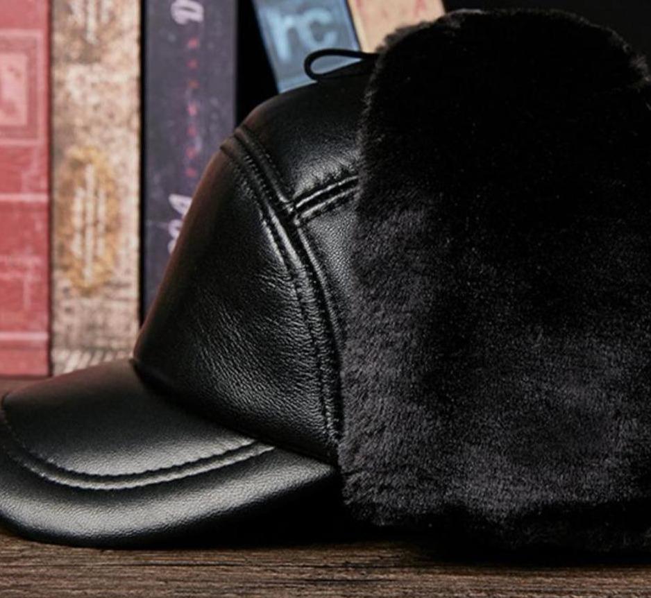 Black Leather Bomber Hat with Earflaps-Hats-Innovato Design-L-Innovato Design