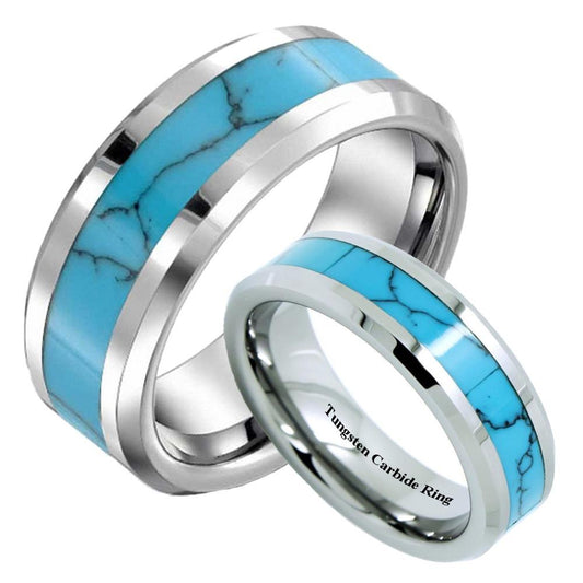 8/6mm Matching Pair of Tungsten Wedding Rings with Turquoise Inlay-Rings-Innovato Design-5-6mm-Innovato Design