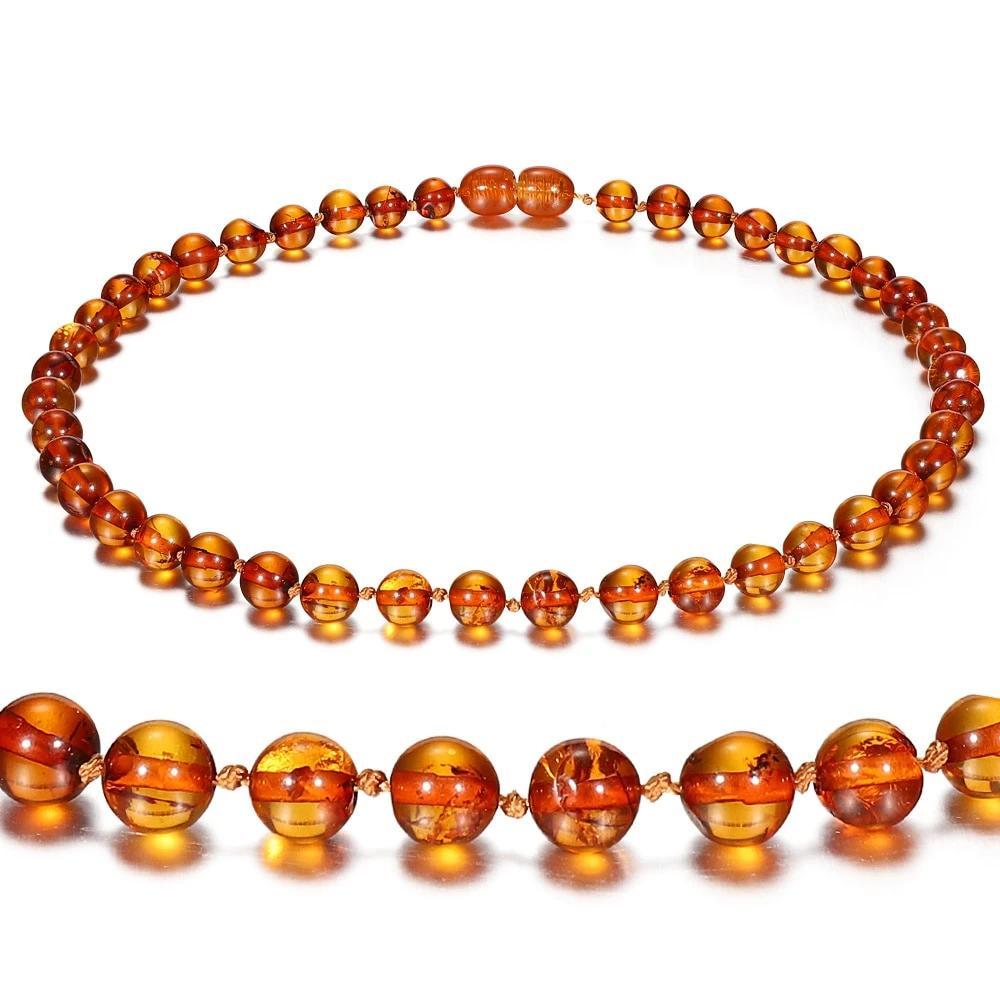 Polished Baltic Amber Marble Stone Beaded Bracelet-Necklaces-Innovato Design-Cognac-13 small necklace-Innovato Design