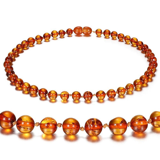Polished Baltic Amber Marble Stone Beaded Bracelet-Necklaces-Innovato Design-Cognac-13 small necklace-Innovato Design