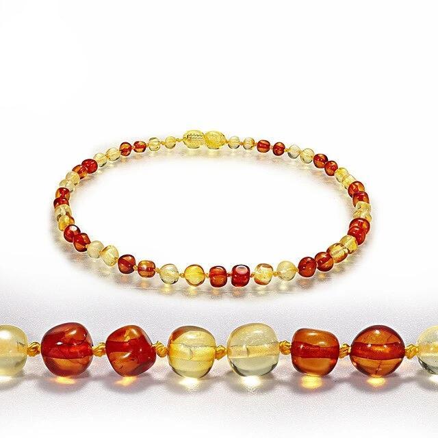 Polished Baltic Amber Marble Stone Beaded Bracelet-Necklaces-Innovato Design-Gold & Cognac-13 small necklace-Innovato Design