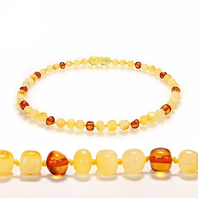 Polished Baltic Amber Marble Stone Beaded Bracelet-Necklaces-Innovato Design-Honey & Gold & Cognac-13 small necklace-Innovato Design