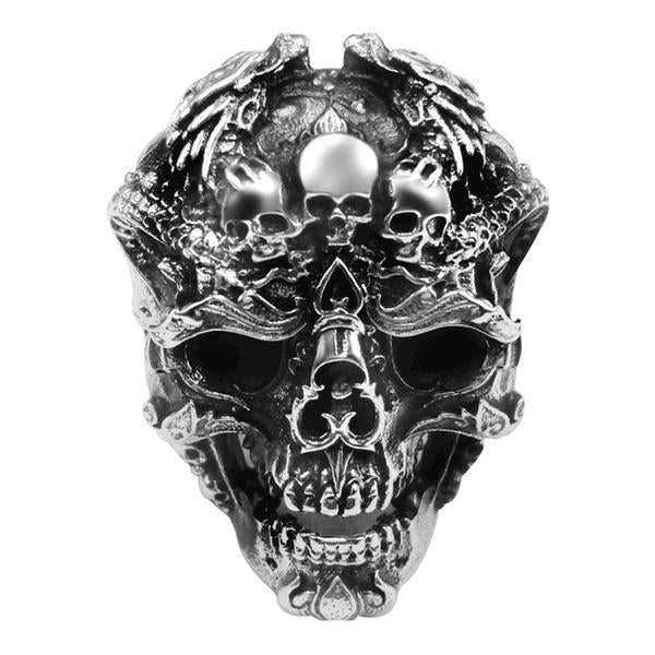 925 Sterling Silver Skelton and Skull Men’s Adjustable Biker Ring - InnovatoDesign