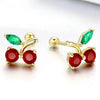 925 Sterling Silver Red & Gold and Green Cherry Stud Earrings-Earrings-Innovato Design-Innovato Design