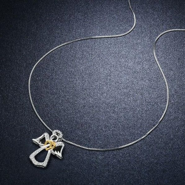 Guardian Angel Cubic Zirconia 925 Sterling Silver Fashion Pendant Necklace-Necklaces-Innovato Design-Innovato Design