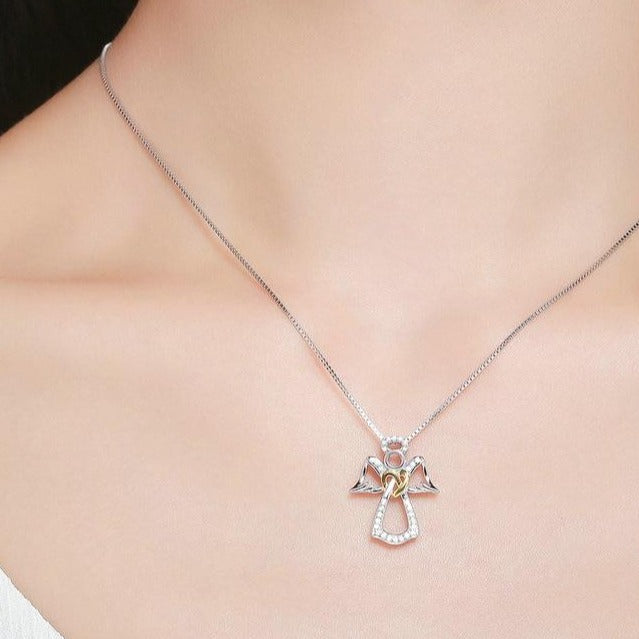 Guardian Angel Cubic Zirconia 925 Sterling Silver Fashion Pendant Necklace-Necklaces-Innovato Design-Innovato Design
