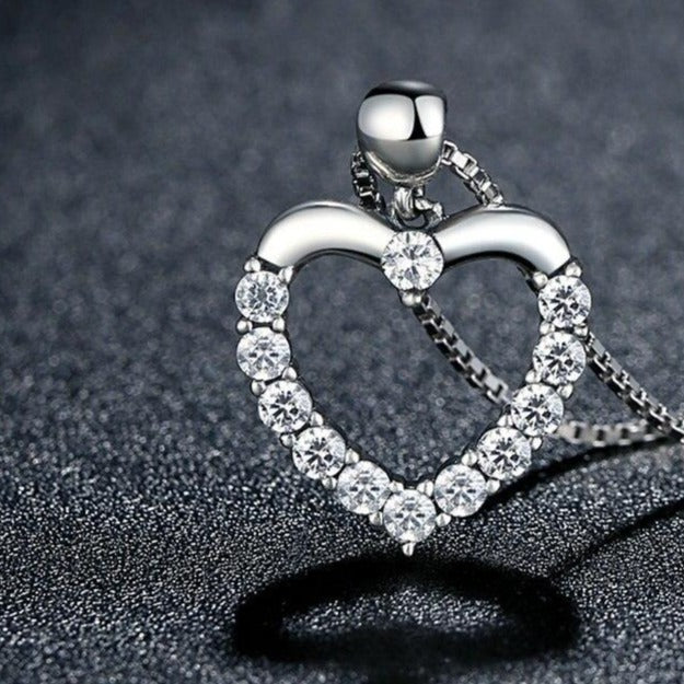 Cubic Zirconia Heart 925 Sterling Silver Fashion Pendant Necklace-Necklaces-Innovato Design-Innovato Design