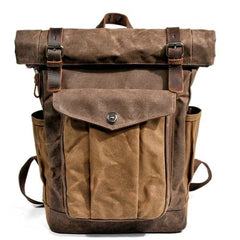 Oil Waxed Vintage Canvas and Genuine Leather Waterproof Travel Backpack - InnovatoDesign