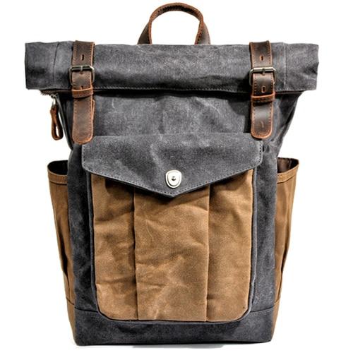 Oil Waxed Vintage Canvas and Genuine Leather Waterproof Travel Backpack-Canvas and Leather Backpack-Innovato Design-Dark Grey-Innovato Design
