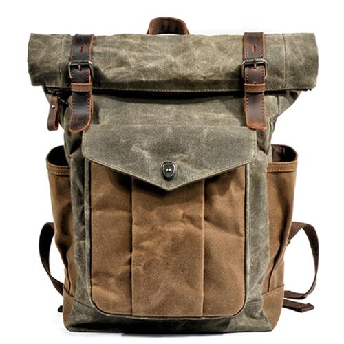 Oil Waxed Vintage Canvas and Genuine Leather Waterproof Travel Backpack-Canvas and Leather Backpack-Innovato Design-Army Green-Innovato Design