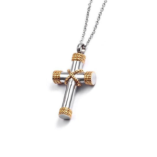 Urn Cross with Knotted Rope Design and Chain Necklace-Necklaces-Innovato Design-Gold-20"-Innovato Design