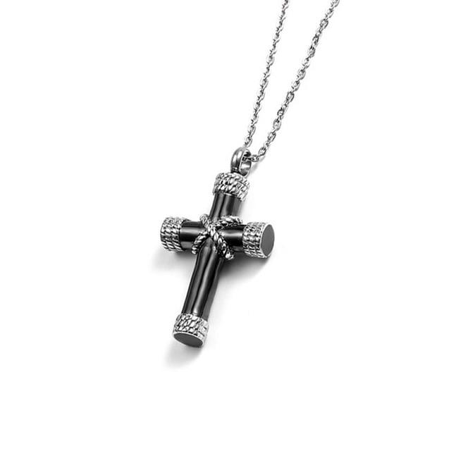 Urn Cross with Knotted Rope Design and Chain Necklace-Necklaces-Innovato Design-Black-20"-Innovato Design