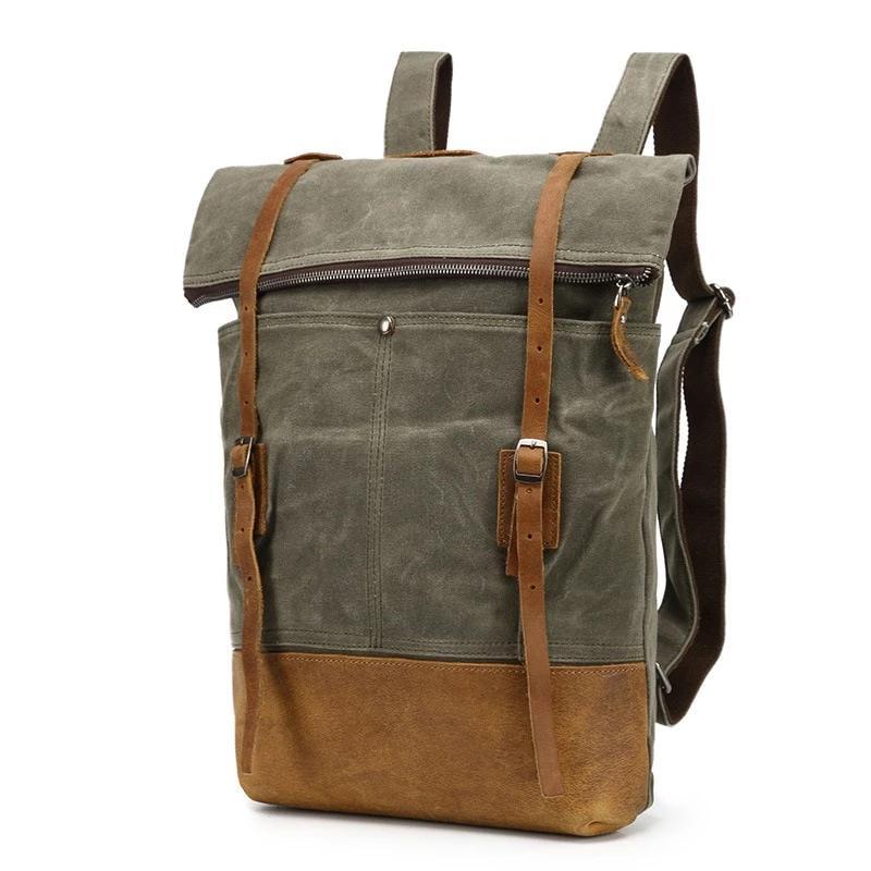Waxed Canvas Leather Waterproof Tavel 20 to 35 Litre Backpack-Canvas and Leather Backpack-Innovato Design-Black-Innovato Design