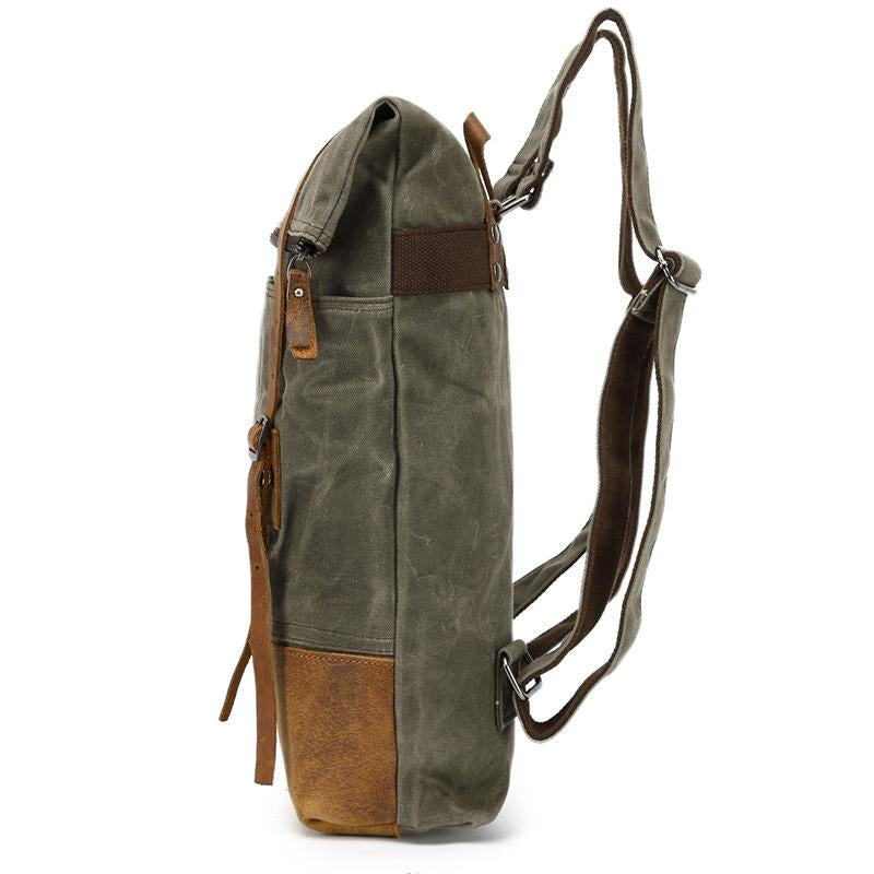 Waxed Canvas Leather Waterproof Tavel 20 to 35 Litre Backpack-Canvas and Leather Backpack-Innovato Design-Black-Innovato Design