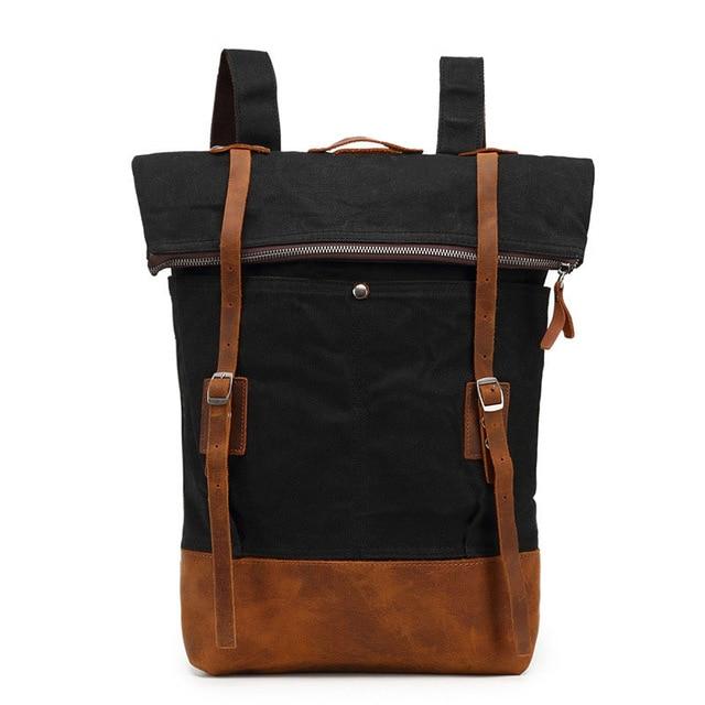 Waxed Canvas Leather Waterproof Tavel 20 to 35 Litre Backpack-Canvas and Leather Backpack-Innovato Design-Black-Innovato Design