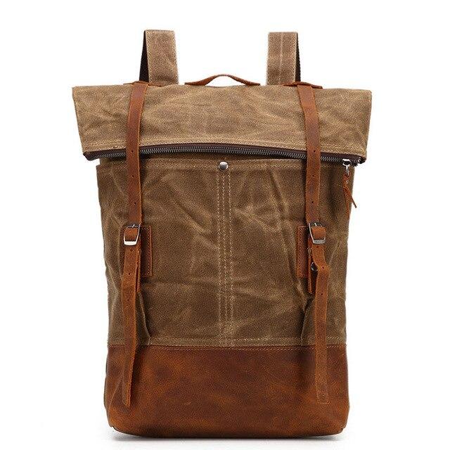Waxed Canvas Leather Waterproof Tavel 20 to 35 Litre Backpack-Canvas and Leather Backpack-Innovato Design-Khaki-Innovato Design