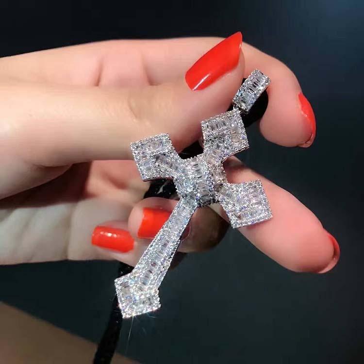 Bejeweled Crystal Sterling Silver Cross Pendant Necklace-Necklaces-Innovato Design-Silver-Innovato Design
