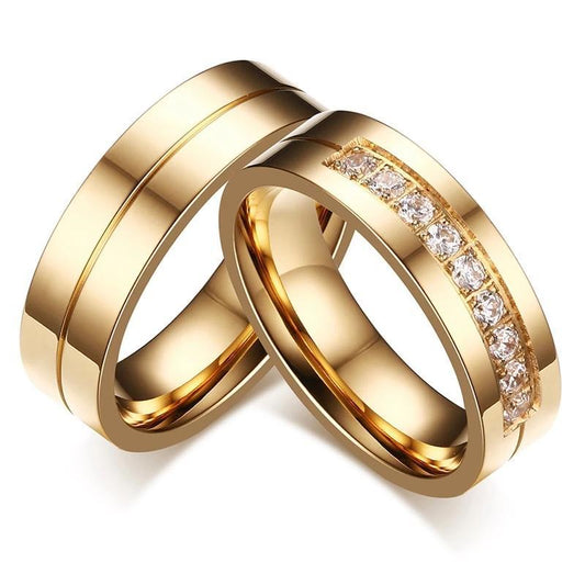 Gold Plated Stainless Steel with Channel Setting Cubic Zirconia Wedding Band-Rings-Innovato Design-5-7-Innovato Design