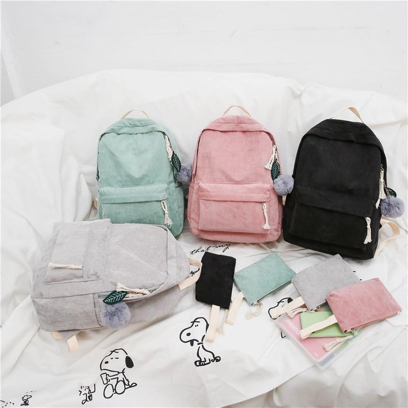 Corduroy Fashion Backpack for School or Everyday Use-corduroy backpacks-Innovato Design-Black-Innovato Design